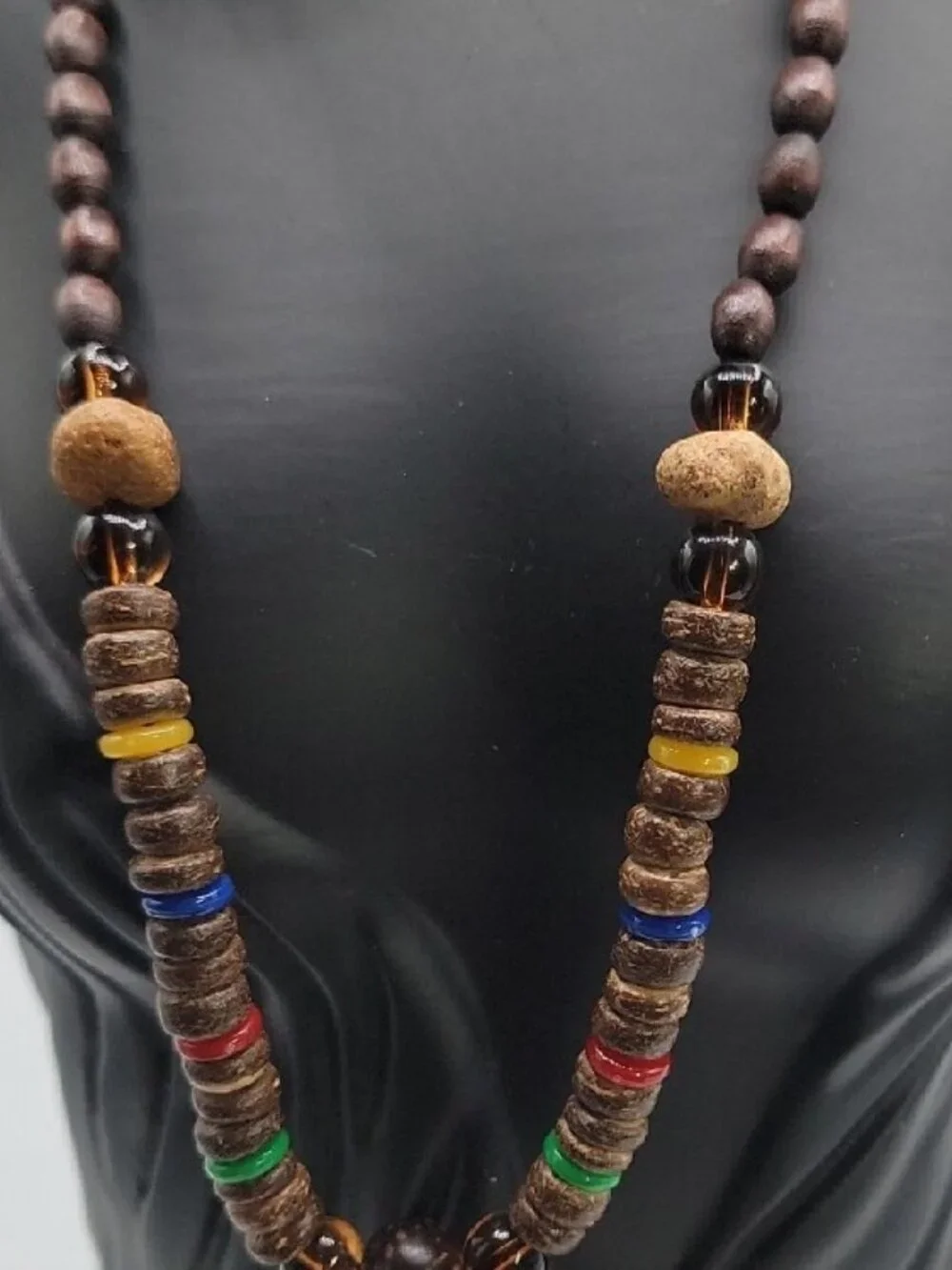 Unisex Nepal Buddhist Mala Wood Bead Pendant Necklace 30